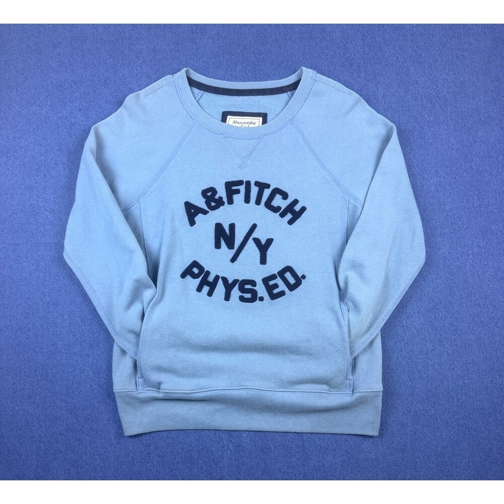 Abercrombie & Fitch Mens M Blue Varsity Logo Crewneck Sweatshirt A&F NY